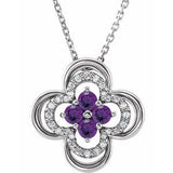 14K White Natural Amethyst & .08 CTW Natural Diamond Clover 18" Necklace