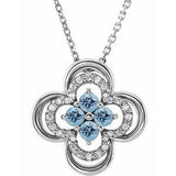 14K White Natural Aquamarine & .08 CTW Natural Diamond Clover 18" Necklace