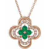 14K Rose Natural Emerald & .08 CTW Natural Diamond Clover 18" Necklace