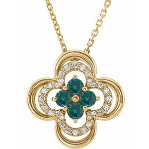 14K Yellow Natural Alexandrite & .08 CTW Natural Diamond Clover 18" Necklace