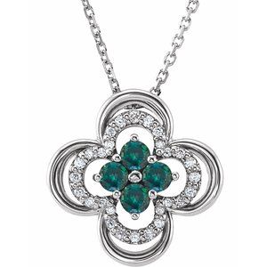 Platinum Lab-Grown Alexandrite & .08 CTW Natural Diamond Clover 18" Necklace