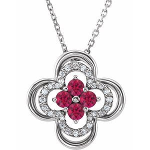 Platinum Natural Ruby & .08 CTW Natural Diamond Clover 18" Necklace