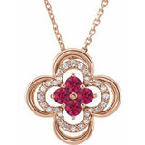 14K Rose Lab-Grown Ruby & .08 CTW Natural Diamond Clover 18" Necklace