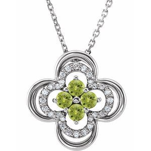 Platinum Natural Peridot & .08 CTW Natural Diamond Clover 18" Necklace