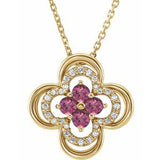 14K Yellow Natural Pink Tourmaline & .08 CTW Natural Diamond Clover 18" Necklace