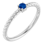 Platinum 3 mm Lab-Grown Blue Sapphire Solitaire Rope Ring