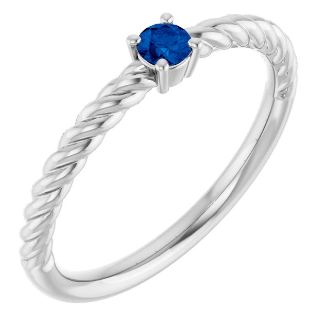 14K White 3 mm Lab-Grown Blue Sapphire Solitaire Rope Ring