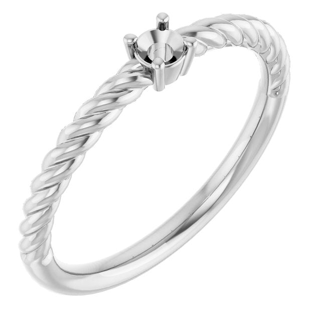 14K White 3 mm Round Solitaire Rope Ring Mounting