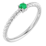 14K White 3 mm Lab-Grown Emerald Solitaire Rope Ring