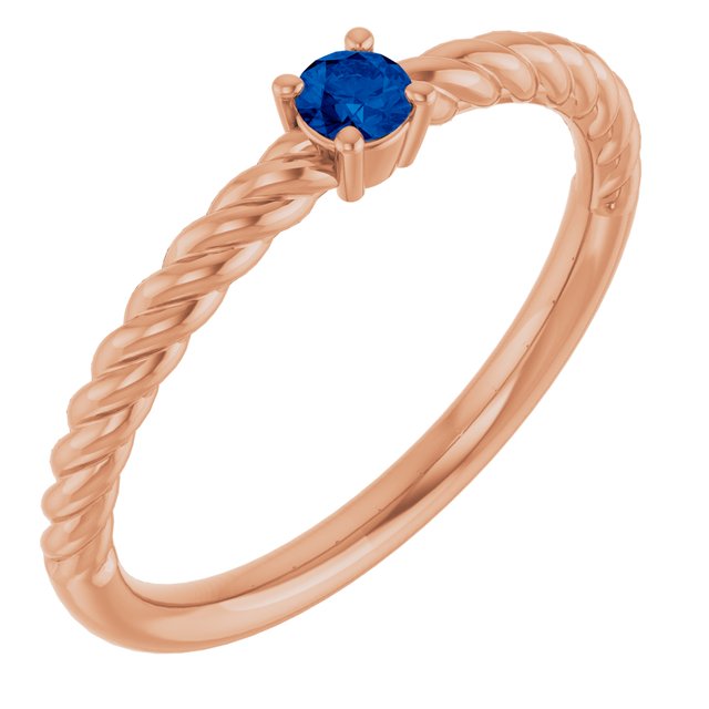 14K Rose 3 mm Lab-Grown Blue Sapphire Solitaire Rope Ring