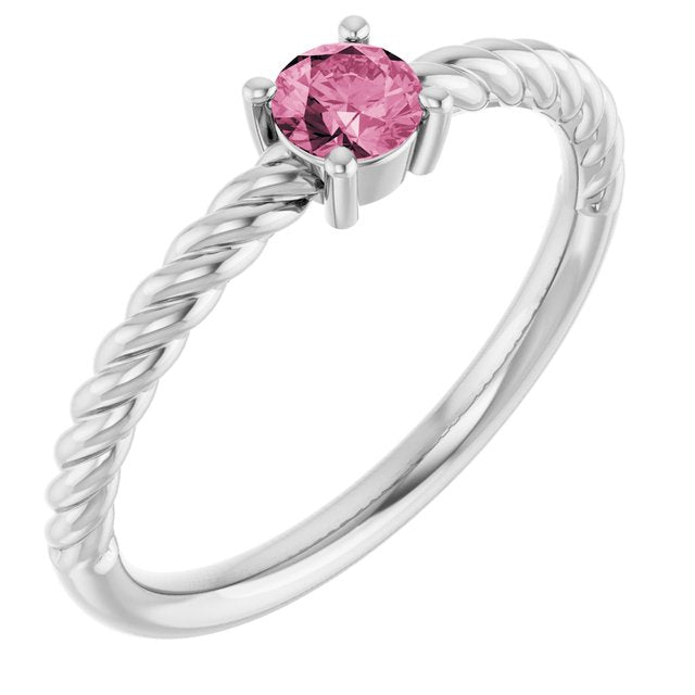 Platinum 4 mm Natural Pink Tourmaline Solitaire Rope Ring