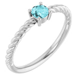Sterling Silver 4 mm Natural Blue Zircon Solitaire Rope Ring