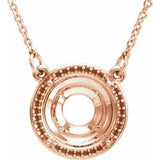 14K Rose 8 mm Round Halo-Style 16" Necklace Mounting