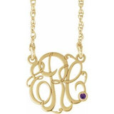 14K Yellow Gold-Plated Sterling Silver 25 mm 3-Initials Imitation Amethyst Script Monogram 18" Necklace