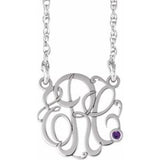 14K White 20 mm 3-Initials Imitation Amethyst Script Monogram 18" Necklace