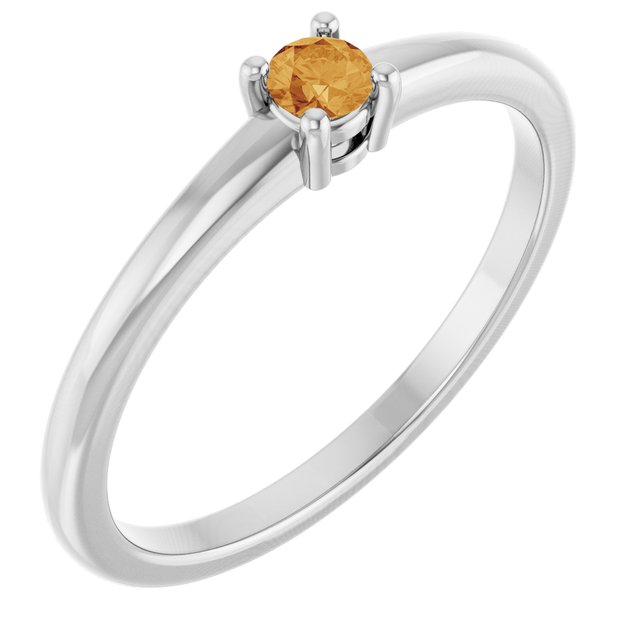 14K White Natural Citrine Ring