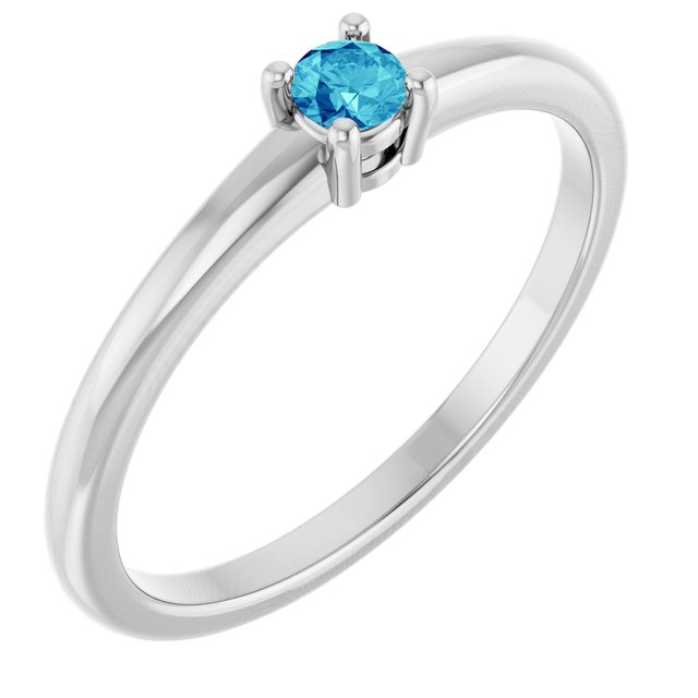 14K White Natural Blue Zircon Ring