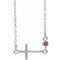 14K White Natural Pink Tourmaline Sideways Cross 16-18