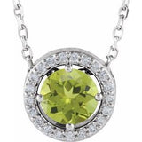 Sterling Silver Natural Peridot & .05 CTW Natural Diamond Halo-Style 16" Necklace