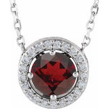 Platinum Natural Mozambique Garnet & .05 CTW Natural Diamond Halo-Style 16" Necklace
