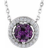 14K White Lab-Grown Alexandrite & .05 CTW Natural Diamond Halo-Style 16" Necklace
