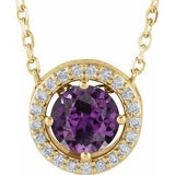 14K Yellow Lab-Grown Alexandrite & .05 CTW Natural Diamond Halo-Style 16" Necklace