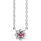 Platinum Natural Pink Tourmaline Beaded Youth 16" Necklace