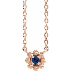14K Rose Natural Blue Sapphire Beaded Youth 16" Necklace