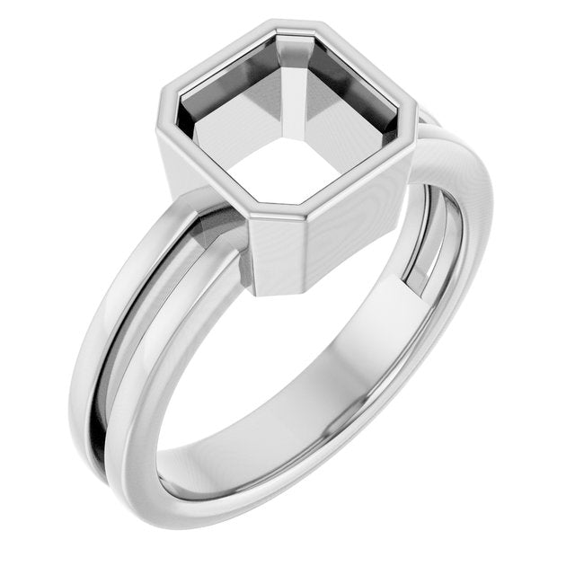10K White 7 mm Asscher Ring Mounting