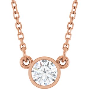 14K Rose 1/4 CT Natural Diamond Solitaire 18" Necklace