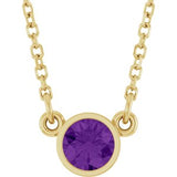 14K Yellow Natural Amethyst Solitaire 16" Necklace