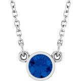 14K White Natural Blue Sapphire Solitaire 16" Necklace