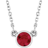 14K White Lab-Grown Ruby Solitaire 16" Necklace