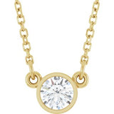 14K Yellow Natural White Sapphire Solitaire 16" Necklace