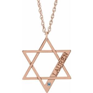 14K Rose Personalized Imitation Aquamarine Star of David 18" Necklace