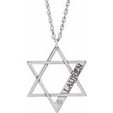 14K White Personalized Imitation Diamond Star of David 18" Necklace
