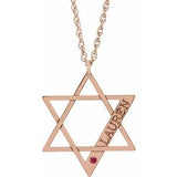 14K Rose Personalized Imitation Ruby Star of David 18" Necklace