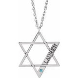 14K White Personalized Imitation Blue Zircon Star of David 18" Necklace