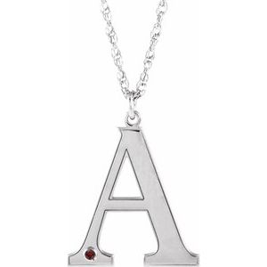 10K White Engravable Imitation Mozambique Garnet Initial A 18" Necklace