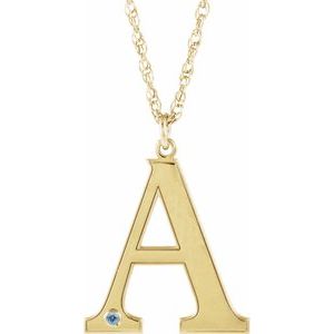 10K Yellow Engravable Imitation Aquamarine Initial A 18" Necklace
