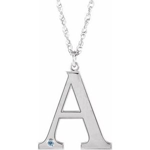 14K White Engravable Imitation Aquamarine Initial A 18" Necklace
