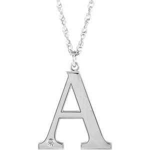 14K White Engravable Imitation Diamond Initial A 18" Necklace