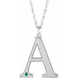 10K White Engravable Imitation Emerald Initial A 18" Necklace