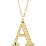 14K Yellow Engravable Imitation Alexandrite Initial A 18" Necklace