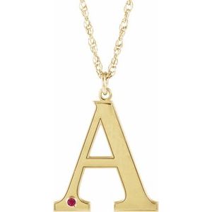 10K Yellow Engravable Imitation Ruby Initial A 18" Necklace