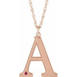 14K Rose Gold-Plated Sterling Silver Engravable Imitation Ruby Initial A 18" Necklace