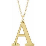 14K Yellow Engravable Imitation Peridot Initial A 18" Necklace