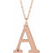14K Rose Engravable Imitation Pink Tourmaline Initial A 18