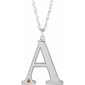 14K White Engravable Imitation Citrine Initial A 18" Necklace