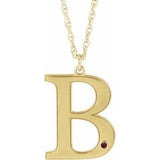 14K Yellow Gold-Plated Sterling Silver Engravable Imitation Mozambique Garnet Initial B 18" Necklace